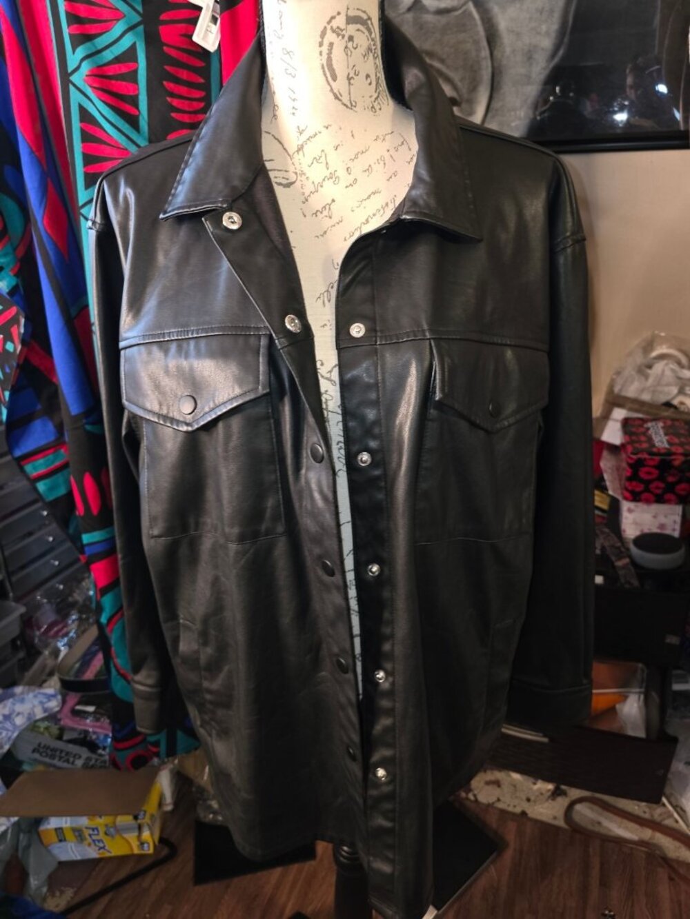 Wild Fable Black Faux Leather Snap-Front Oversized Jacket Medium